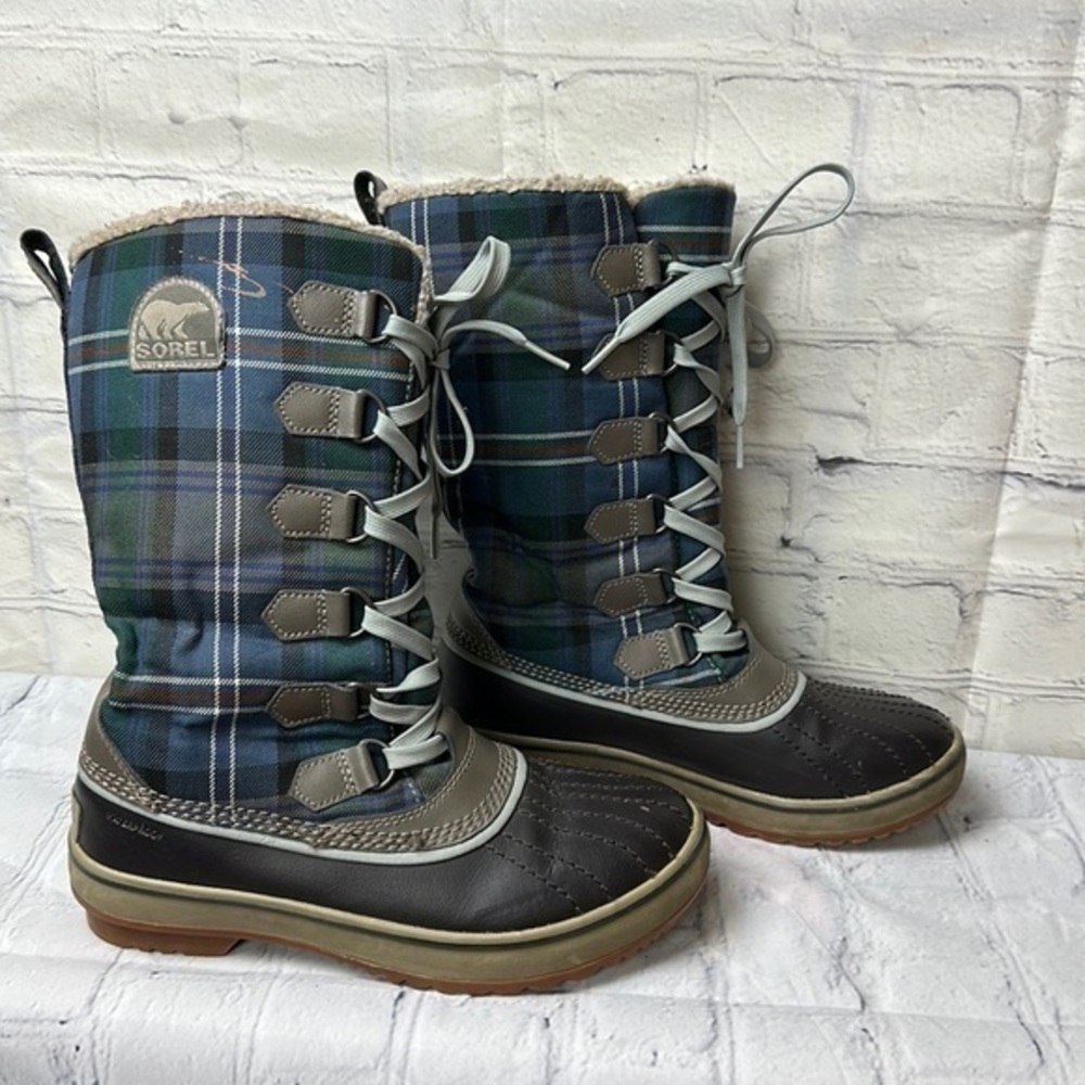 Sorel Tivoli high winter‎ lace up boots plaid waterproof size 6